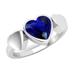 Solitaire Bezel Set Hart Ceylon Sapphire Jubileumring 2 Karaat