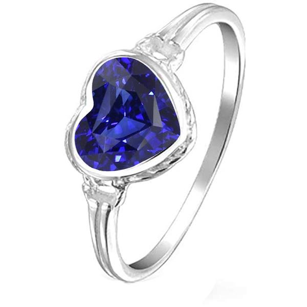 Solitaire Bezel Set Hart Natuurlijke Blauwe Saffier Ring 2 Karaat - harrychadent.nl