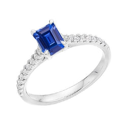 Solitaire Blauwe Edelsteen Saffier Met Accenten Ring 2.50 Karaat Pave