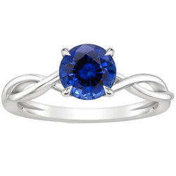 Solitaire Blauwe Saffier Edelsteen Ring Twisted Shank Wit Goud 2 Karaat