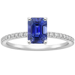 Solitaire Blauwe Saffier Met Accenten Ring & Pave Set Diamanten 5 Karaat