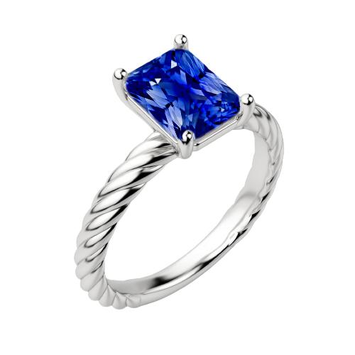 Solitaire Blauwe Saffier Ring Goud Gedraaid Touw Stijl 1,50 Karaat - harrychadent.nl