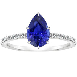 Solitaire Blauwe Saffier Ring Peer Cut & Pave Set Diamanten 4,50 Karaat