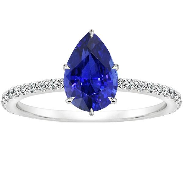 Solitaire Blauwe Saffier Ring Peer Cut & Pave Set Diamanten 4,50 Karaat - harrychadent.nl