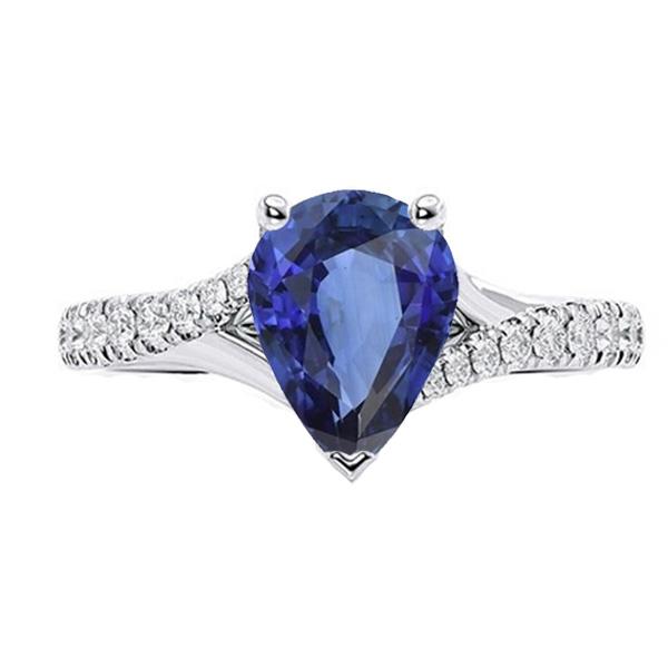 Solitaire Blauwe Saffier Ring Witgoud Pave Set Diamanten 4 Karaat - harrychadent.nl