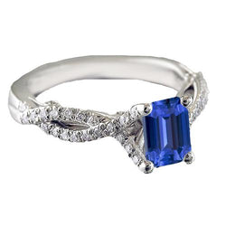 Solitaire Ceylon Saffier Ring Gedraaide Stijl Diamanten 2,50 karaat