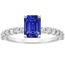 Solitaire Ceylon Sapphire Met Accenten Ring & Diamanten 5 Karaat