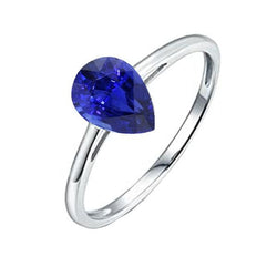 Solitaire Ceylon Sapphire Trouwring Witgoud 14K Peer 1,50 Karaat