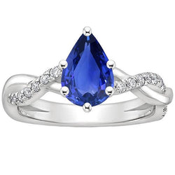 Solitaire Diamanten Ring Met Accenten Peer Blauwe Saffier 4,75 Karaat