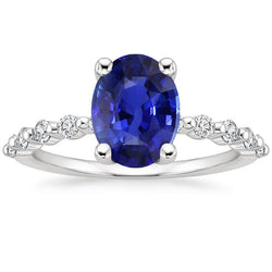 Solitaire Edelsteen Ring Met Diamanten Accenten Ceylon Sapphire 3 Karaat