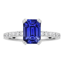 Afbeelding in Gallery-weergave laden, Solitaire Emerald Blue Sapphire Ring &amp; Pave Set diamanten 3,50 karaat - harrychadent.nl

