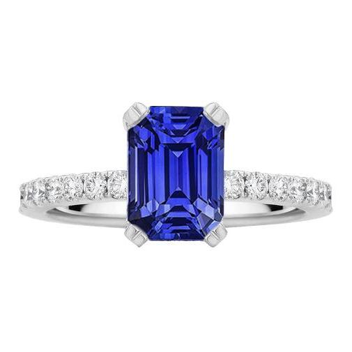 Solitaire Emerald Blue Sapphire Ring & Pave Set diamanten 3,50 karaat - harrychadent.nl