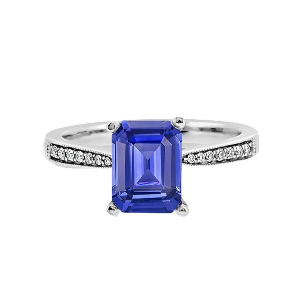 Solitaire Emerald Blue Sapphire Ring met diamanten accenten 2,50 karaat - harrychadent.nl