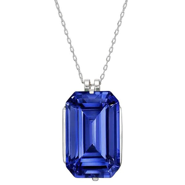 Solitaire Emerald Ceylon Sapphire hanger met ketting 14K goud 4 karaat - harrychadent.nl