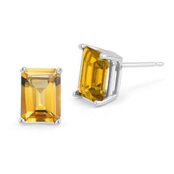 Solitaire Emerald Cut Citrien 44 Ct Oorknopjes Wit Goud 14K