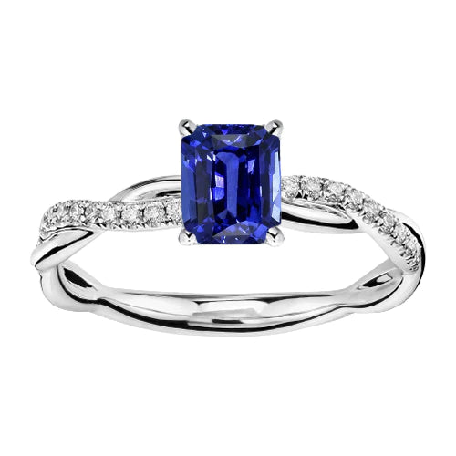 Solitaire Emerald Sapphire Ring met accenten Twisted Shank 2,50 karaat