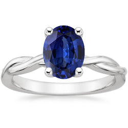Solitaire Gouden Ring Twist Style Ovale Blauwe Saffier 2 Karaat