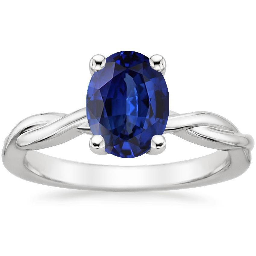 Solitaire Gouden Ring Twist Style Ovale Blauwe Saffier 2 Karaat - harrychadent.nl