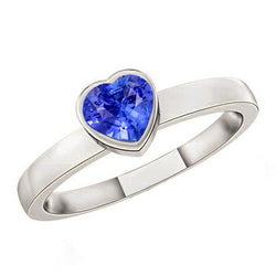 Solitaire Hart Lichtblauwe Saffier Ring Bezel Set 1 Karaat