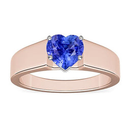 Solitaire Hart Saffier Ring 1,50 karaat tweekleurige gouden dikke schacht