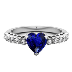 Solitaire Heart Ceylon Sapphire Ring met diamanten accenten 2 karaat