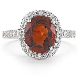 Solitaire Met Accent 11.40 Ct Granaat En Diamanten Ring Wit Goud 14K