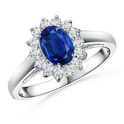 Solitaire Met Accent 3,70 Ct Saffier En Diamanten Ring Wit Goud
