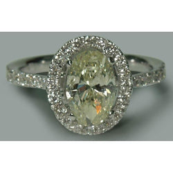 Solitaire Met Accenten 2.03 Ct. Ovale Halo-stijl verlovingsring WG 14K