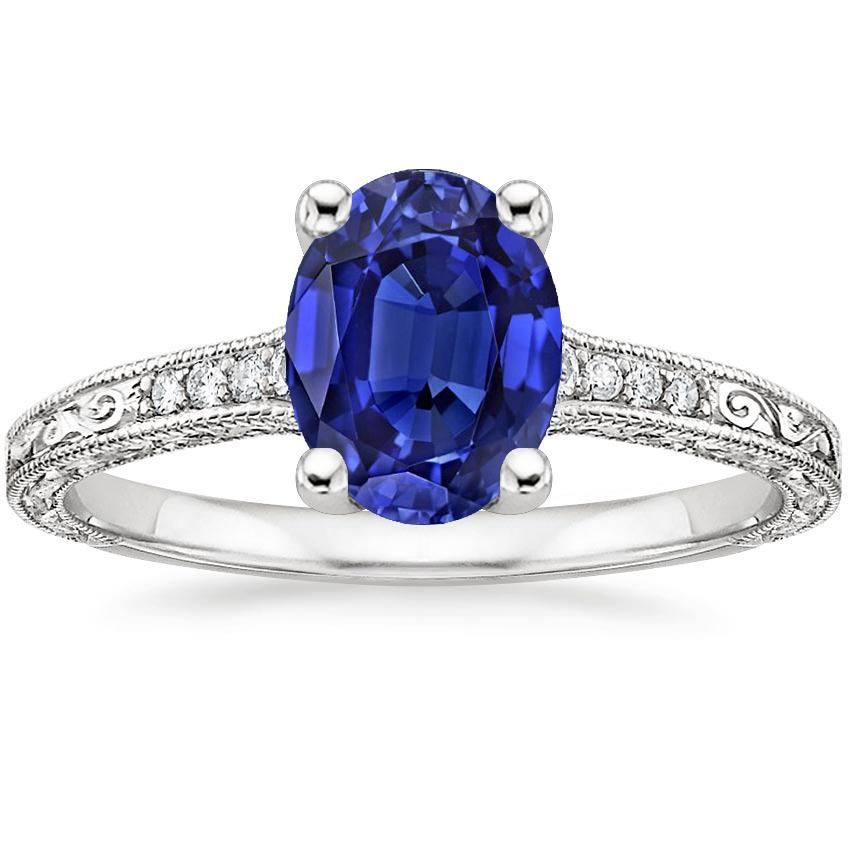 Solitaire Met Accenten Blauwe Saffier Ring Milgrain Schacht 3 Karaat - harrychadent.nl