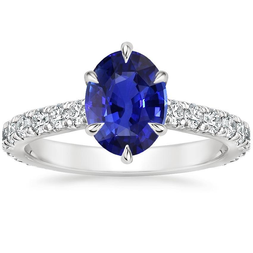 Solitaire Met Accenten Ring Blauwe Saffier & Pave Set Diamant 4 Karaat - harrychadent.nl