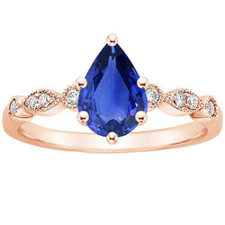 Solitaire Met Accenten Ring Peer Blauwe Saffier & Diamanten 3,50 Karaat