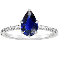 Solitaire Met Accenten Ring Peer Blauwe Saffier & Diamanten 3,50 Karaat