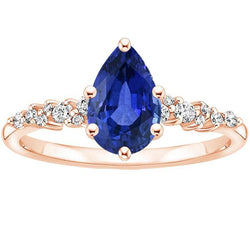 Solitaire Met Accenten Ring Peer Blauwe Saffier & Diamanten 4,50 Karaat
