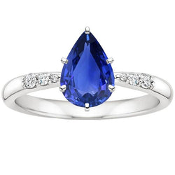 Solitaire Met Accenten Ring Peer Ceylon Saffier & Diamanten 4 Karaat