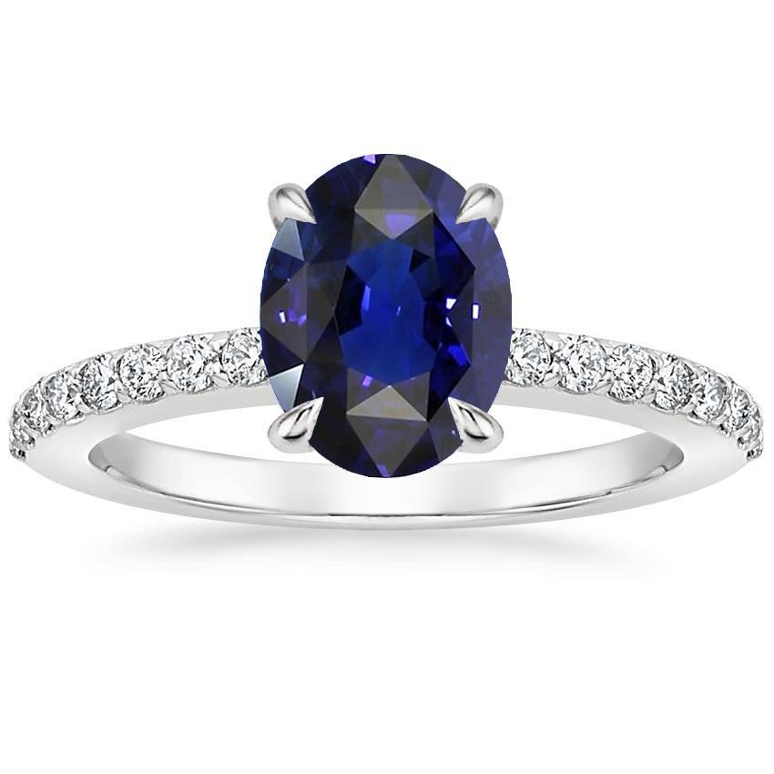 Solitaire Met Diamanten Accenten Verlovingsring Blauwe Saffier 4 Karaat - harrychadent.nl