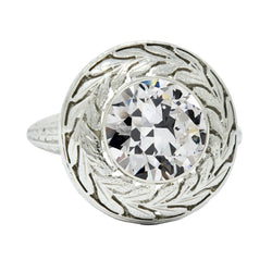 Solitaire Oud Geslepen Diamanten Ring Omlijsting Blad Vintage Stijl 4 Karaat Goud