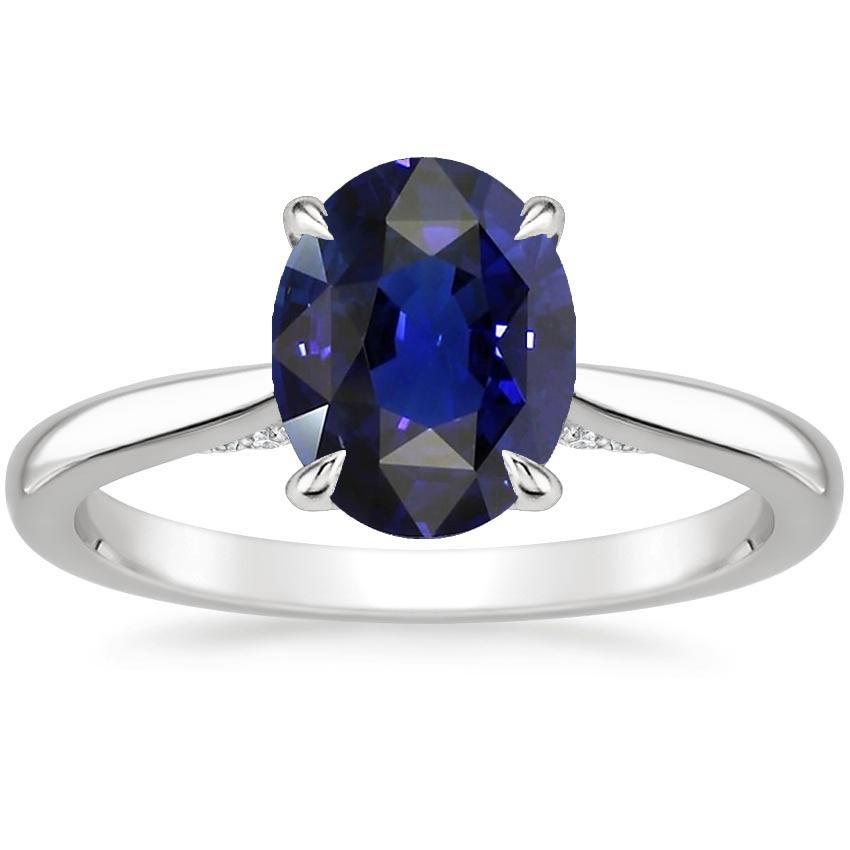 Solitaire Ovaal Geslepen Blauwe Saffier Ring 2 Karaat Wit Goud 14K - harrychadent.nl