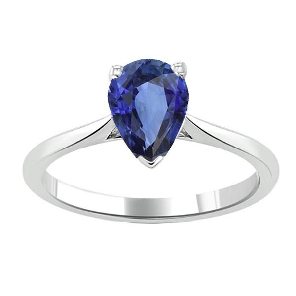Solitaire Pear Blue Sapphire Ring Prong Set 1,50 karaat - harrychadent.nl