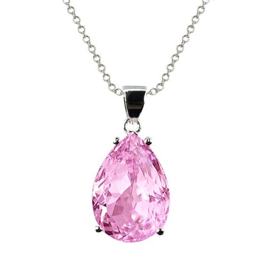 Solitaire Pear Cut Roze Kunziet Ketting Hanger 34 Ct Witgoud - harrychadent.nl