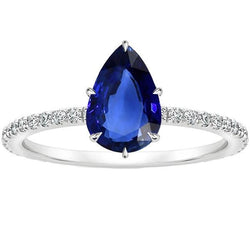 Solitaire Peer Blauwe Saffier Ring Met Accenten Pave Instelling 5 Karaat