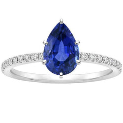 Solitaire Peer Ceylon Saffier Ring Met Accenten Pave Set 3,75 Karaat