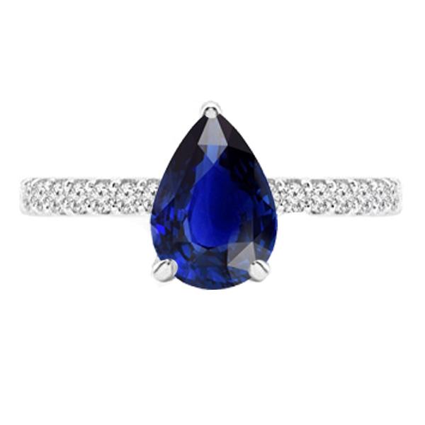 Solitaire Peer Ceylon Saffier Ring Met Diamanten Accenten 3.50 Karaat - harrychadent.nl