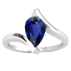 Solitaire Peer Diepblauwe Saffier Ring 14K Gouden Spanningsstijl 2 Karaat