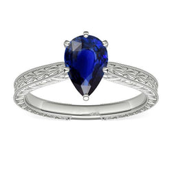 Solitaire Peer antieke stijl blauwe saffier ring 1,50 karaat witgoud