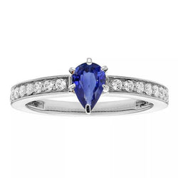Solitaire Peervormige Ceylon Saffier Ring Met Accenten 2,50 Karaat