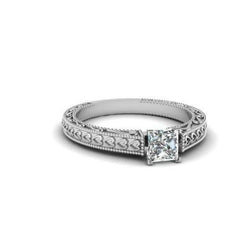 Solitaire Princess 1 karaat diamanten antieke look ring wit goud 14k