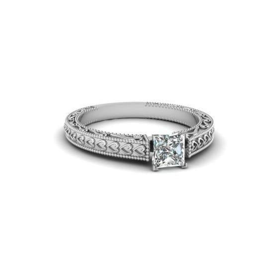 Solitaire Princess 1 karaat diamanten antieke look ring wit goud 14k - harrychadent.nl