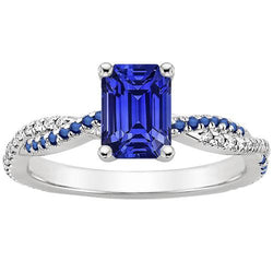 Solitaire Ring Blauwe Saffieren Ring & Diamanten Accenten 4.25 Karaat