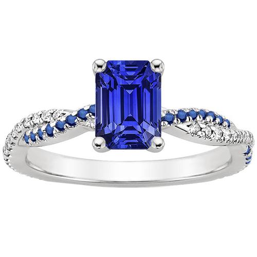 Solitaire Ring Blauwe Saffieren Ring & Diamanten Accenten 4.25 Karaat - harrychadent.nl