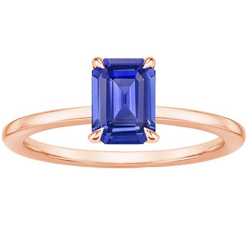 Solitaire Ring Ceylon Sapphire 3 karaat smaragd geslepen rosé goud 14K - harrychadent.nl